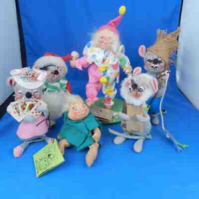 Vintage ANNALEE DOLL LOT Country Mice Baby Clown Society 1990 Christmas 1970s