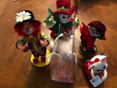 Lot 5 ANNALEE DOLLS Hope Beat Picnic Woodland Mouse Squirt Clown Corduroy Snowma