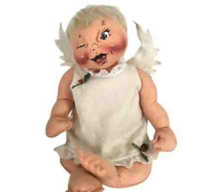 Annalee Large Sitting Angel Cherub Doll 19" Winking Blue Eye Wired Wings Eyelet