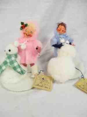 ANNALEE '93 Boy + Girl Building Snowman Companions Vintage WITH TAGS! (ASR)