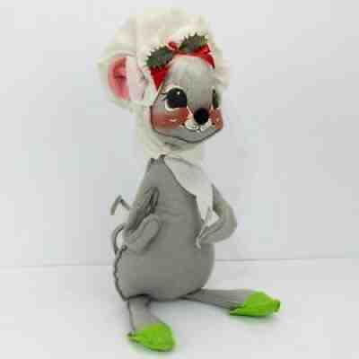 Vtg 1970 Annalee Mobilitee Doll 12" Mouse With Night Cap Holiday Christmas Holly