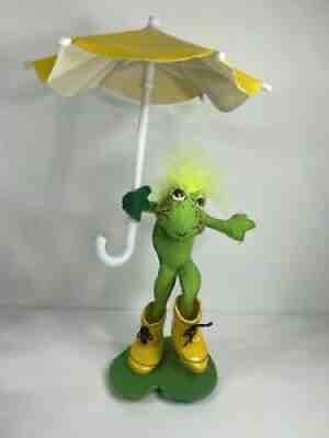 Annalee 10" Puddle Jumper Frog with Yellow Umbrella & Yellow Galoshes Rain Boots