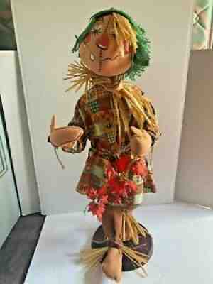 Large Vintage Annalee Doll Halloween Fall Scarecrow 30" wooden base