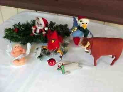 Annalee Christmas Doll Lot of 6 Mouse Centerpiece Cow Angel Duck Cardinal Seal