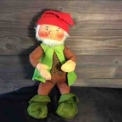 Vintage 1979 Annalee Mobilitee Bearded Christmas Elf Gnome Doll Eyes Open