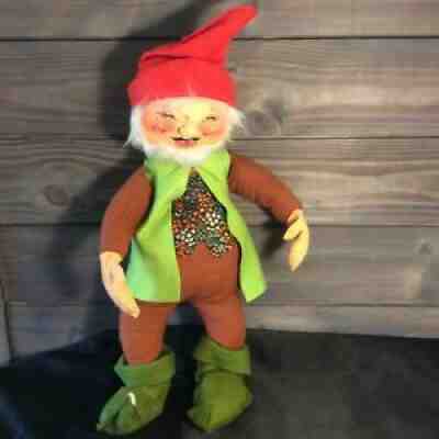 Vintage 1979 Annalee Mobilitee Bearded Christmas Elf Gnome Doll Eyes Closed
