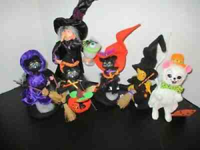 Annalee Halloween Lot of 6 Witch cats, Ghost pup, Boy mouse all NWT free Ship
