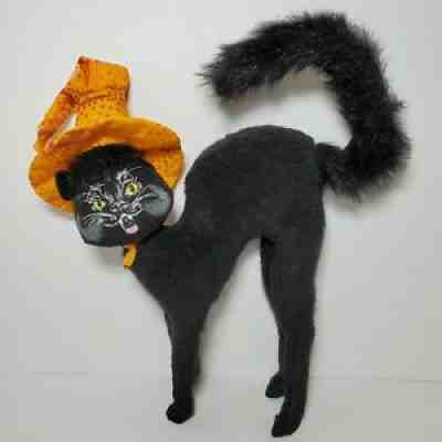 Retired 2011 Annalee Halloween 12" Black Cat w/Orange Hat & Poseable Tail