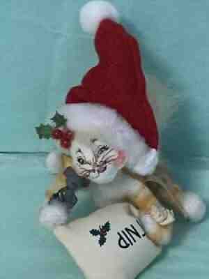 Annalee 6" Doll Kitty with Mouse and catnip bag 2002 Christmas Cute Tongue Face!