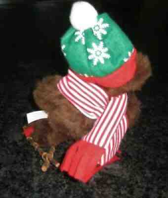 Vintage Annalee Christmas Bear w snowshoes hat scarf 2002 7" VGC