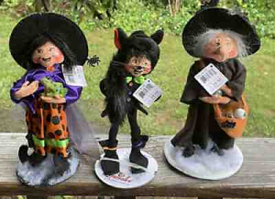 3 Annalee 2010 Halloween Dolls Old Hag Witch Dotty Witch 75th Kitty Elf + Tags