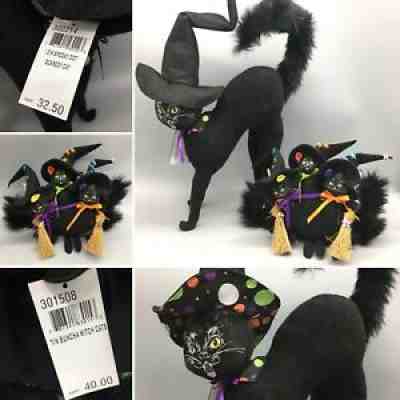 2pc ANNALEE Halloween Set 7" Witch Trio 12" Large Spooky Dot Black Scaredy Cat