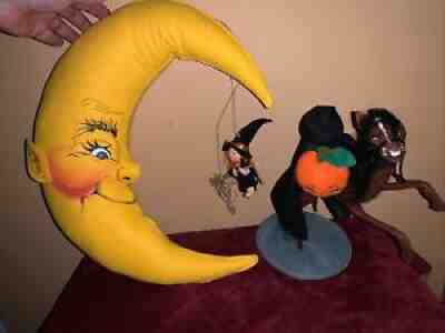 2 Vintage Annalee Halloween Rare Headless Horseman Moon W/witch Excellent Clean