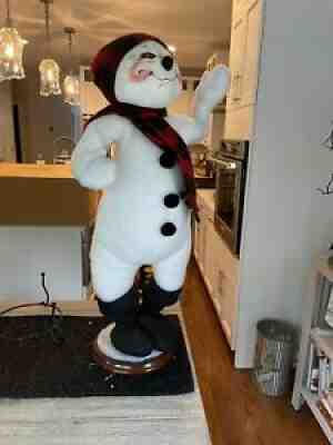 Vintage Annalee Mobilitee 30" Snowman on Base Plaid Hat & Scarf Original Tags