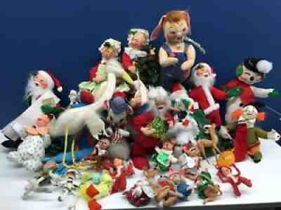VTG & Modern LOT 25 Annalee Xmas Holiday Felt Doll Figures Santa Elves Duck Used