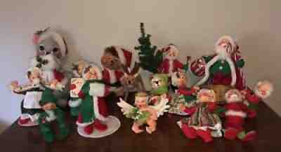 VTG Annalee Christmas Doll Figures Santa Mrs Claus Mouse Lot of 14 1957-2004