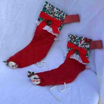 Annalee Dolls Pair Of Vintage Christmas Stockings With Mice