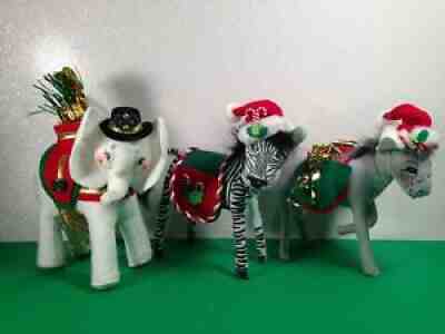Annalee Christmas SET OF 3 CHRISTMAS ZEBRA ELEPHANT & DONKEY 2007 08 09