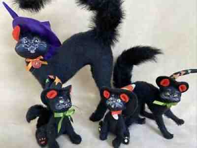 Lot 4 Halloween Annalee Black Cats - 1 Large, 3 Small - 2007, 2009 EUC ADORABLE!
