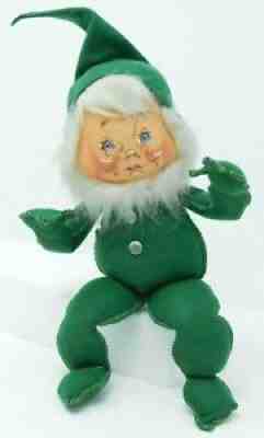 VNTG 1967 12" Annalee Mobilitee doll Sad Green Chubby Elf Embroidered Tag