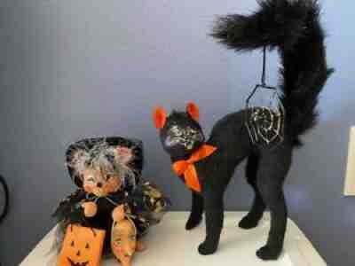 Annalee Lot of 2 Halloween - Witch with Mask & Bag - Cat with Spider Web on Tail