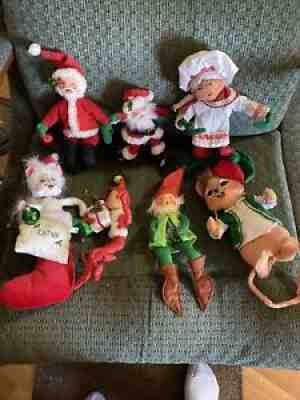 Vintage Annalee Dolls Lot- Lot Of 7 Santa Catnip Painter Chef Elf Elves