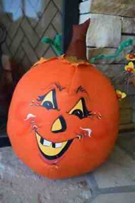 Vintage ANNALEE PUMPKIN 2008 17" Felt JACK'O LANTERN Toothy Grin ORANGE LARGE