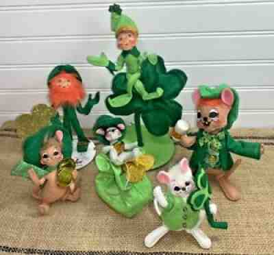 Annalee Leprechaun St. Patrick's Day Lot of 6 Shamrock Dolls Shamrock Coins (4D)