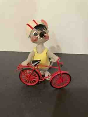 Vintage Annalee Mobilitee Cyclist Mouse With Red Metal Bicycle 1987