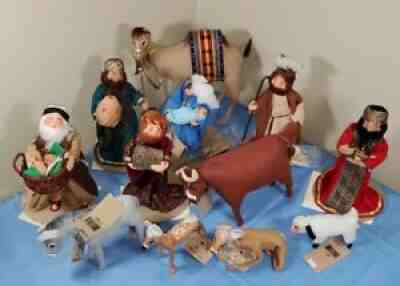 Lot of 12 Annalee Dolls Nativity Ox Camel Deer Lamb Mary Joseph Wiseman Peasent