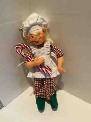 ANNALEE DOLL CHRISTMAS CANDY MAKER ELF HOLDING CANDY CANES 14" 2004