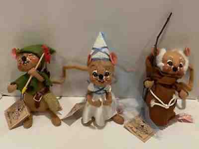 Set of 3 Annalee Dolls 7â? Robin Hood Friar Tuck and Maid Marion Mice 1990 USA NH
