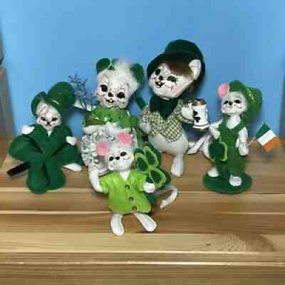 Annalee Dolls Irish Mouse Lot of 5 St. Patrick's Day Poseable 4-6in White Mice