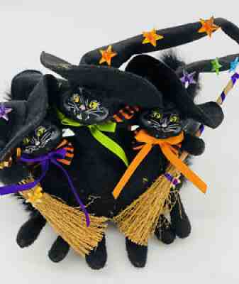 Annalee Doll 2008 Halloween 3 Black Scaredy-cat Witches Brooms Starry Witch Gats
