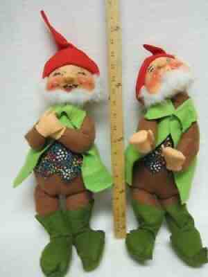 1979 ANNALEE Mobilitee Bearded Christmas Elf Dolls, Eyes Closed/Open, MEDIUM 18"