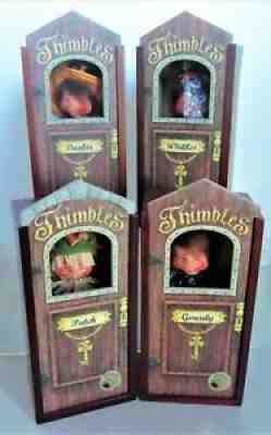 Lot of 4 HALLOWEEN Annalee THIMBLES Dolls Gourdy, Dunkin, Whittles, Patch, boxes