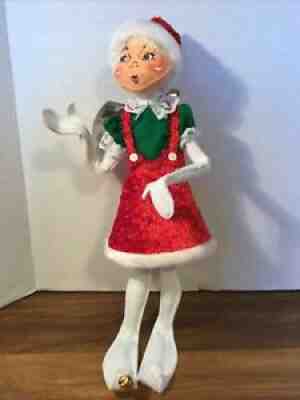 Annalee 14â? Cozy Christmas Girl Elf Red Dress Hat Bells Blue Eyes Open Mouth Tag