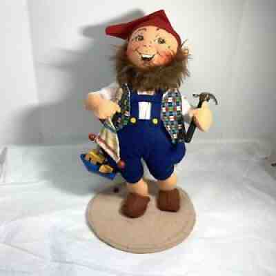 ANNALEE 1998 Toy Maker CHRISTMAS ELF Figurine Sailboat Hammer Ladybug BLUE 12"