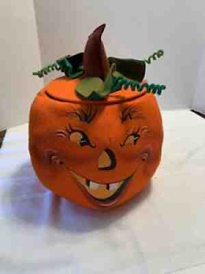 Vintage Annalee Large 14â? Pumpkin w/Removable Lid/ Candy Holder Tags 1993