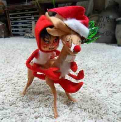 Annalee 1971 9" Red Elf OE OM Teeth Riding Red Nosed Reindeer CE w/ Mfr. Tags