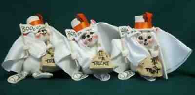 Lot of 3 ANNALEE Dolls, Halloween Ghosts Trick or Treat 1993 Felt Flex 7 In