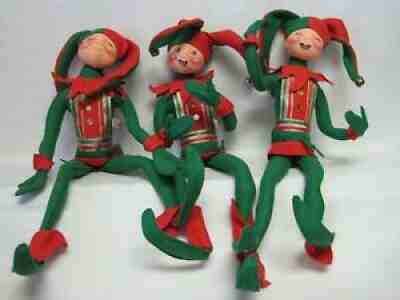 Lot of 3 ANNALEE '96 Christmas Elf Jester Dolls, Expressions, Flexible, 22"