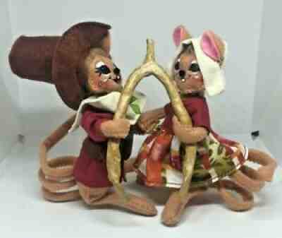 Annalee Pilgrim Mouse Couple W/ Wishbone Doll 5" Fall Thanksgiving 20016