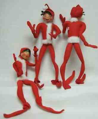 LOT of 3, 1994 ANNALEE 20-24" Christmas Holiday FLEXIBLE Santa Elf Red Doll