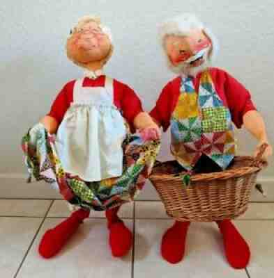 Vintage Lot 2 Annalee Mobilitee 29" Mrs Santa Christmas Gingham Patchwork 1971