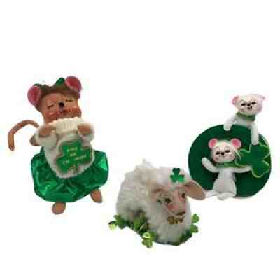 Annalee St. Patrickâ??s Day Mouse Mice Sheep Kiss Me Iâ??m Irish Green Hat Lot Of 3