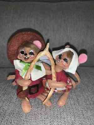 Annalee Doll Pilgrim Mouse Couple Thanksgiving Turkey Wishbone Tabletop Decor
