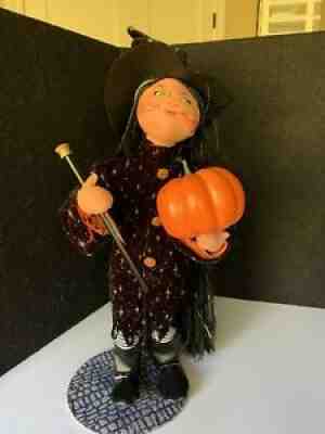 RARE HALLOWEEN ANNALEE 22" WITCH, VELVET COAT, PUMPKIN BUTTONS, LONG HAIR,