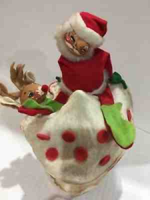 1971 Annalee Plush Showing Santa Claus& Rudolph Sitting On A Mushroom