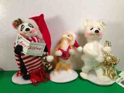 Annalee Christmas LOT OF 3 CAROLING PANDA & CAT CONCERT BEAR